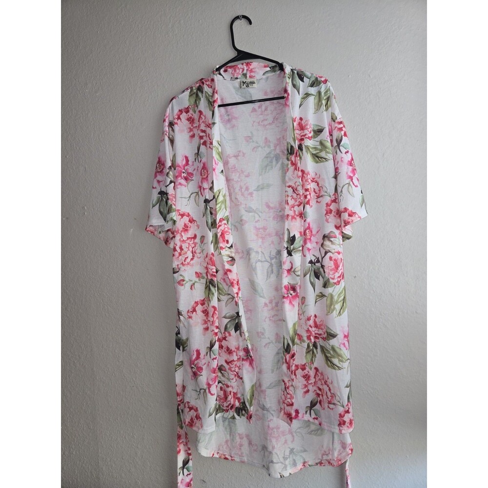 Show Me Your Mumu Kimono Robe Floral Pink White One Size Belted Lightweight